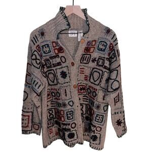 VINTAGE IVY wool knit cardigan sweater with embroidery S